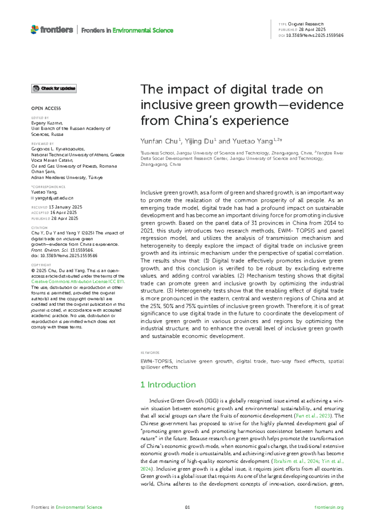 FENV-13: The Impact of Digital Trade on Inclusive Green Growth in China ...