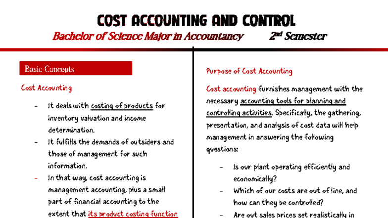 Cost Accounting and Control: Bachelor of Science in Accountancy 2nd Sem ...