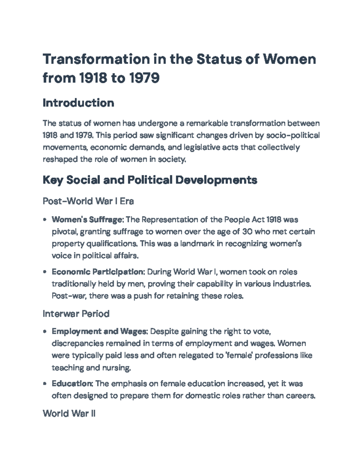 Transformation of Women's Status: 1918-1979 Overview and Key Changes ...