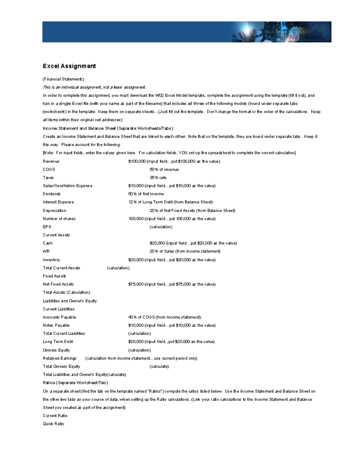 W02 FIN301 Excel Assignment Instructions: Financial Statements Model ...