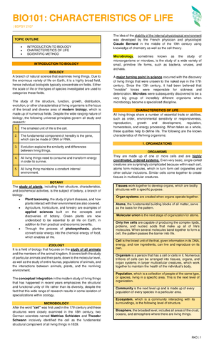 BIO 101 Lecture 1 - Personal notes - BIO Sir Melvin Daño FUNDAMENTALS ...