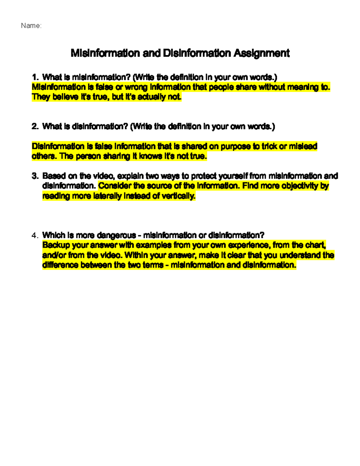 Misinformation and Disinformation Assignment: Definitions and ...