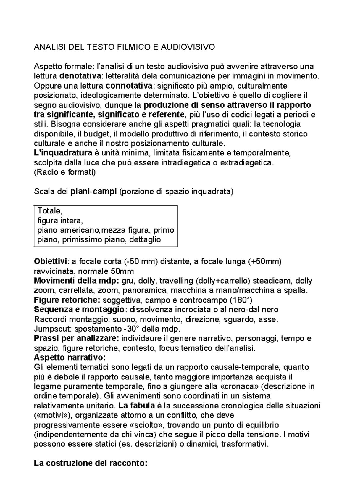 Analisi del Testo Filmico e Audiovisivo: Aspetti e Tecniche DEF - Studocu