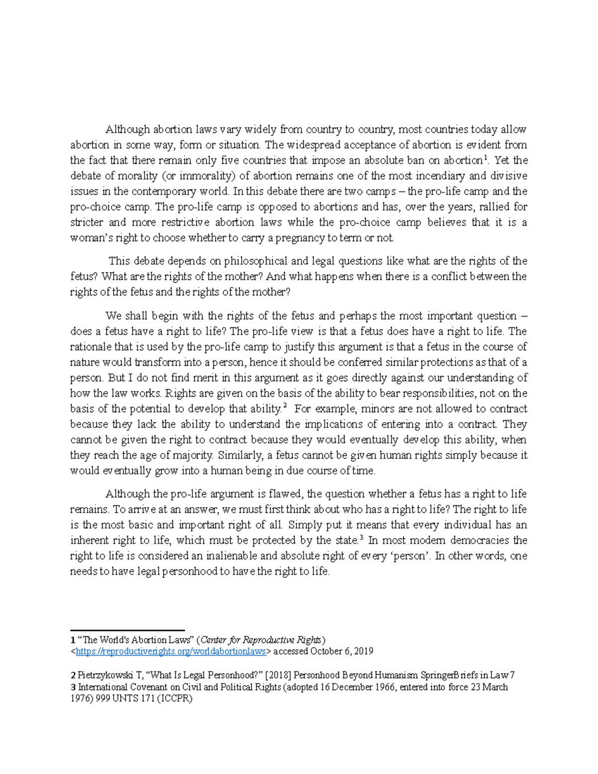 Essay Notes on Abortions: Rights of the Fetus vs. Mother's Rights - Studocu