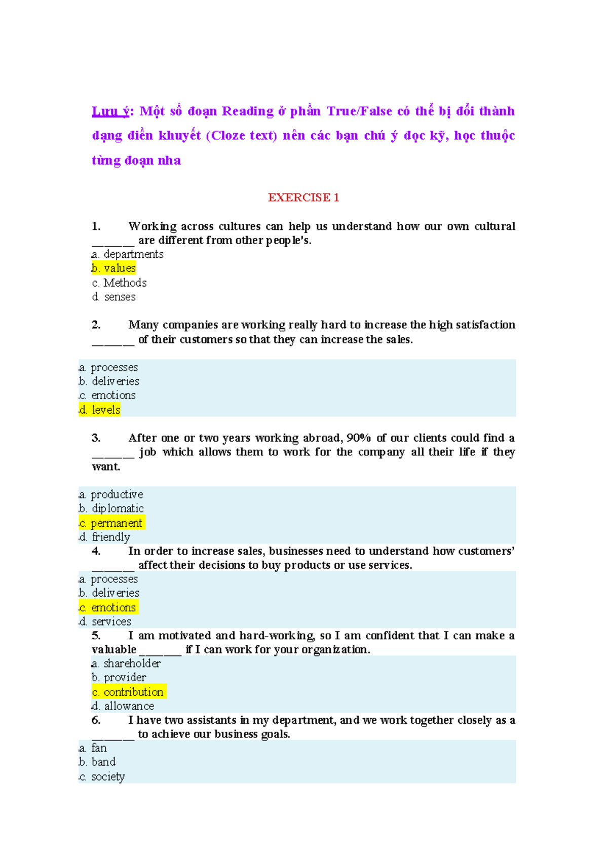 ÔN CUỐI KỲ - Reading Comprehension Exercises and Analysis - Studocu