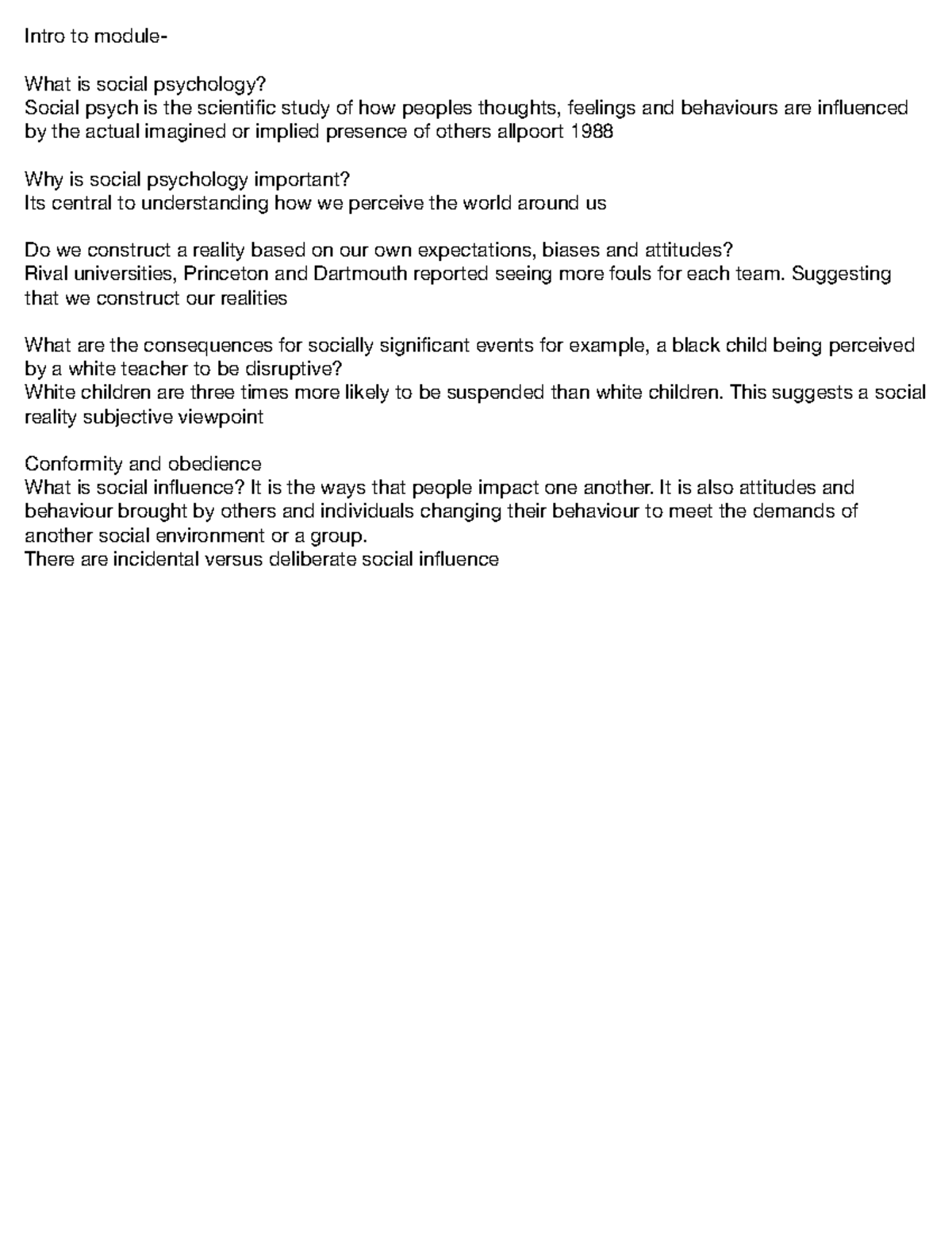 Revision - Intro - Intro to module- What is social psychology? Social ...