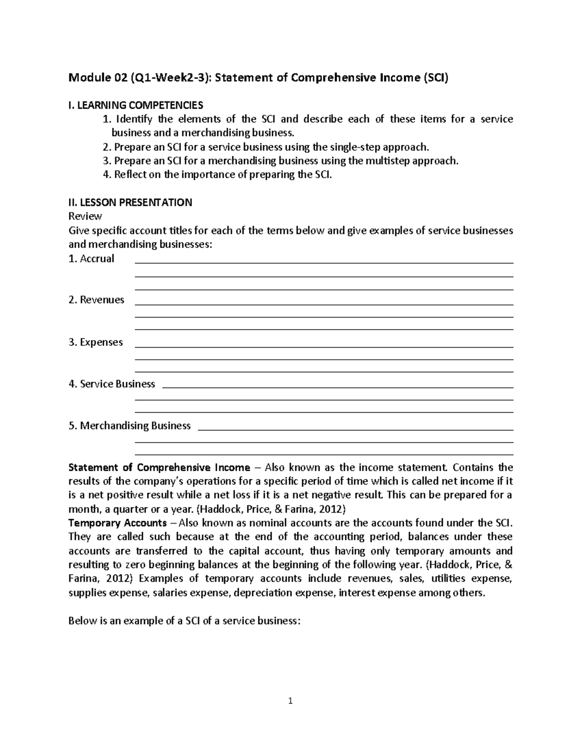 Comprehensive Income Statement Study Notes for FABM 2 Module 02 - Studocu