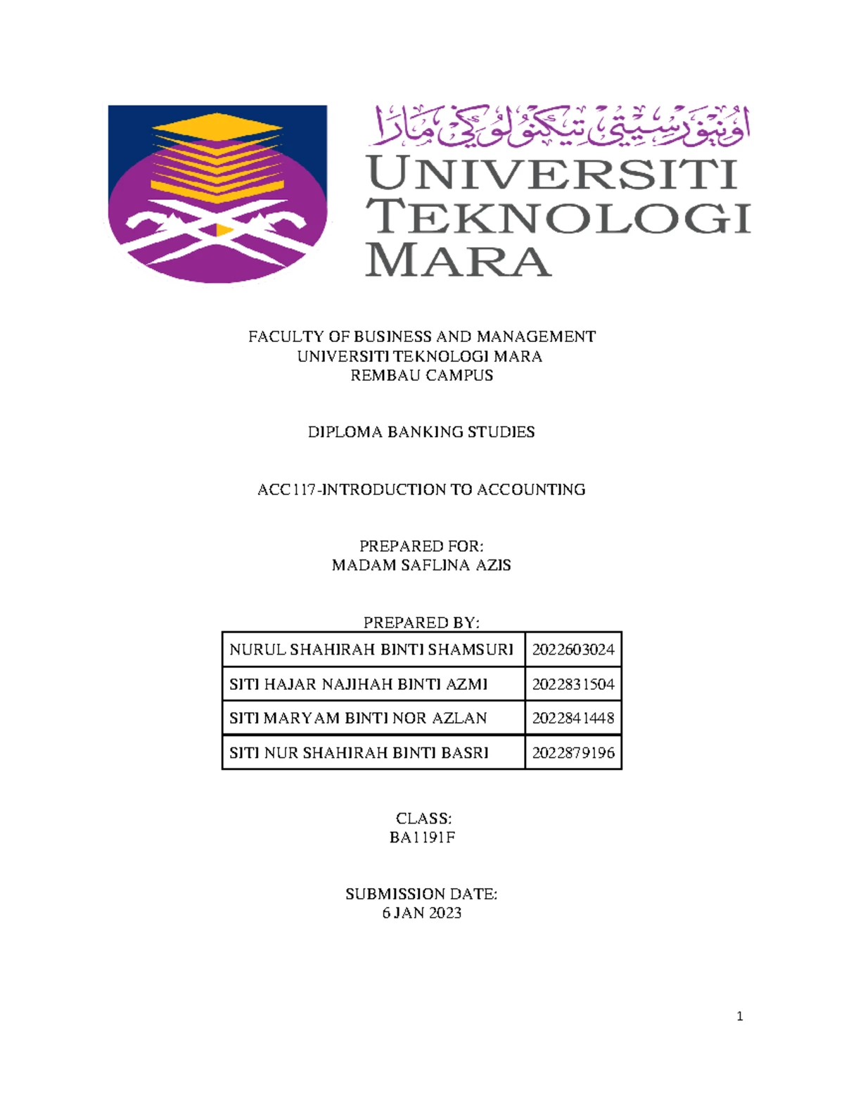 ACC117 Group Assignment: Analysis of Financial Ratios for Farmasi - Studocu