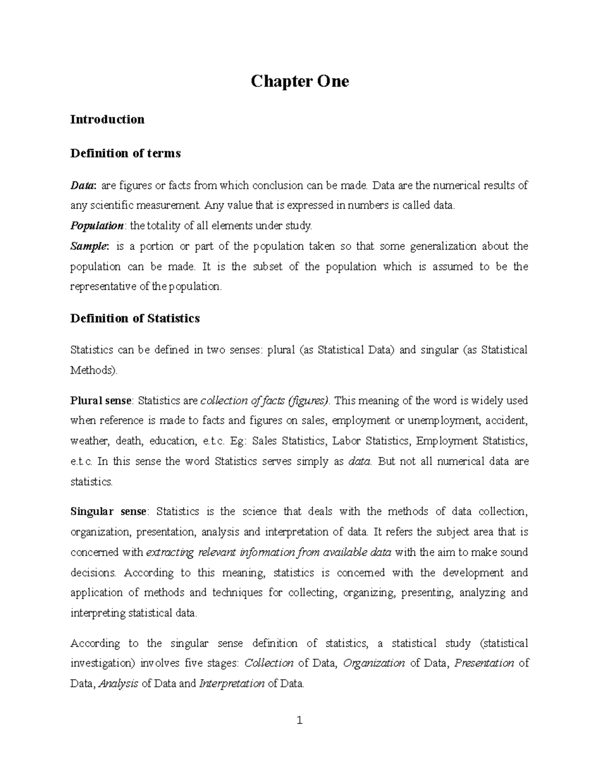 Chapter 1 & 2: Introduction to Data, Statistics, and Collection Methods ...
