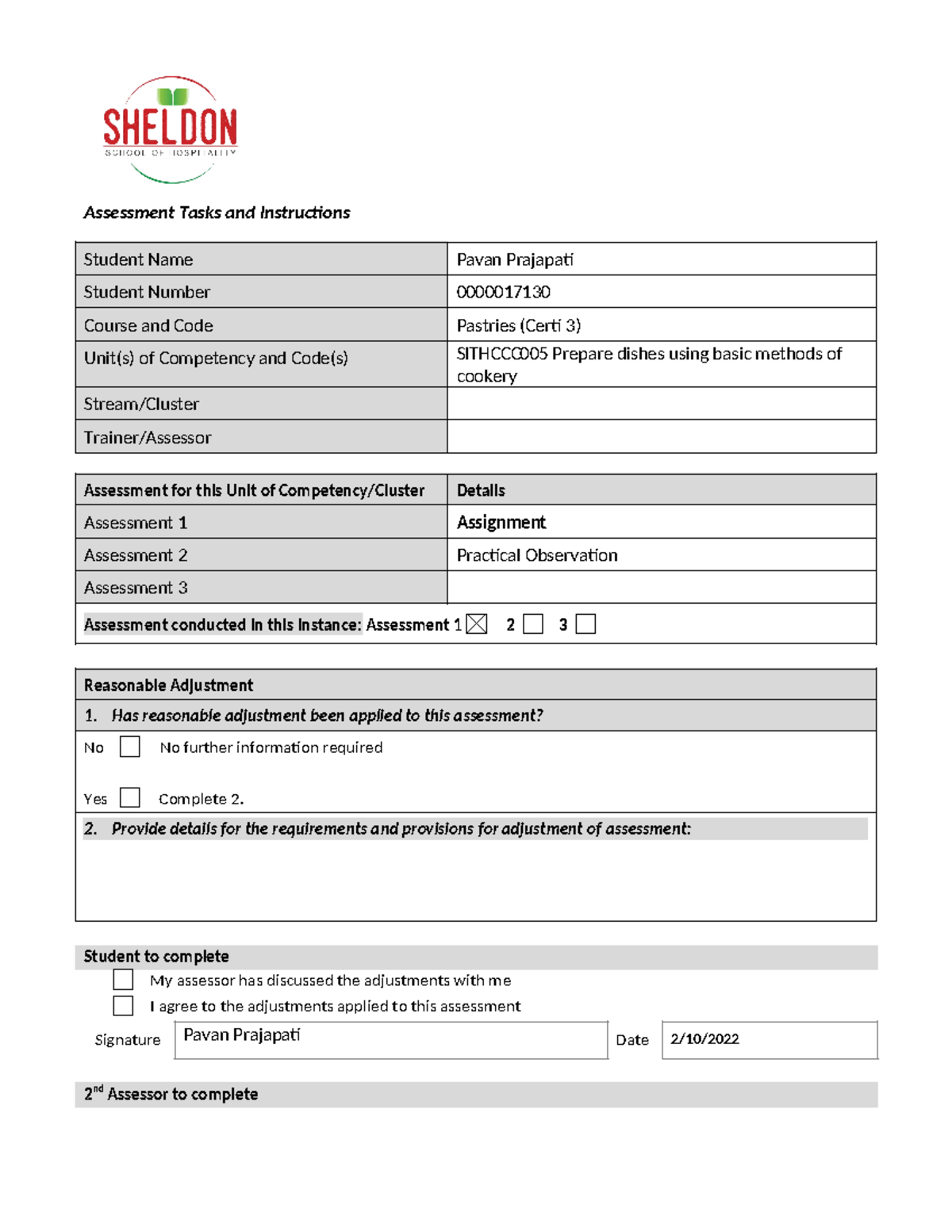 Sithccc 005 Assessment 1 -Assignment - Assessment Tasks and ...