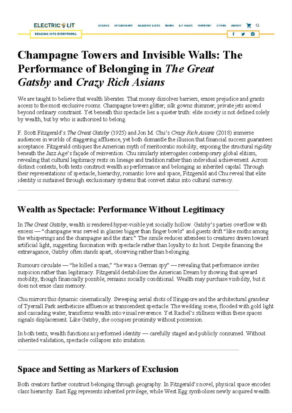 IA2 Draft: Exploring Wealth and Belonging in The Great Gatsby & Crazy ...