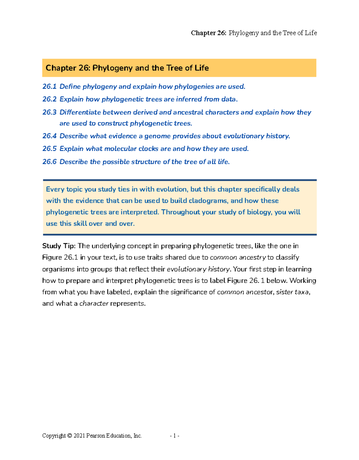 AP Biology CH26: Phylogeny and the Tree of Life Reading Guide - Studocu