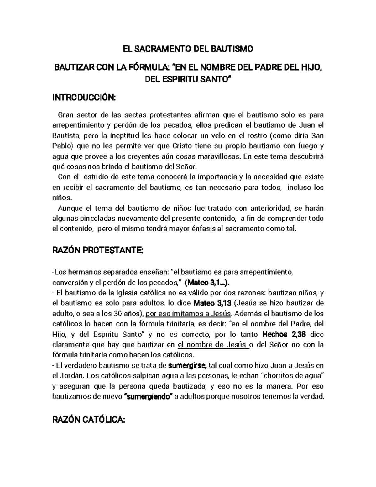 Estudio sobre el Sacramento del Bautismo: Perspectivas Protestantes y ...