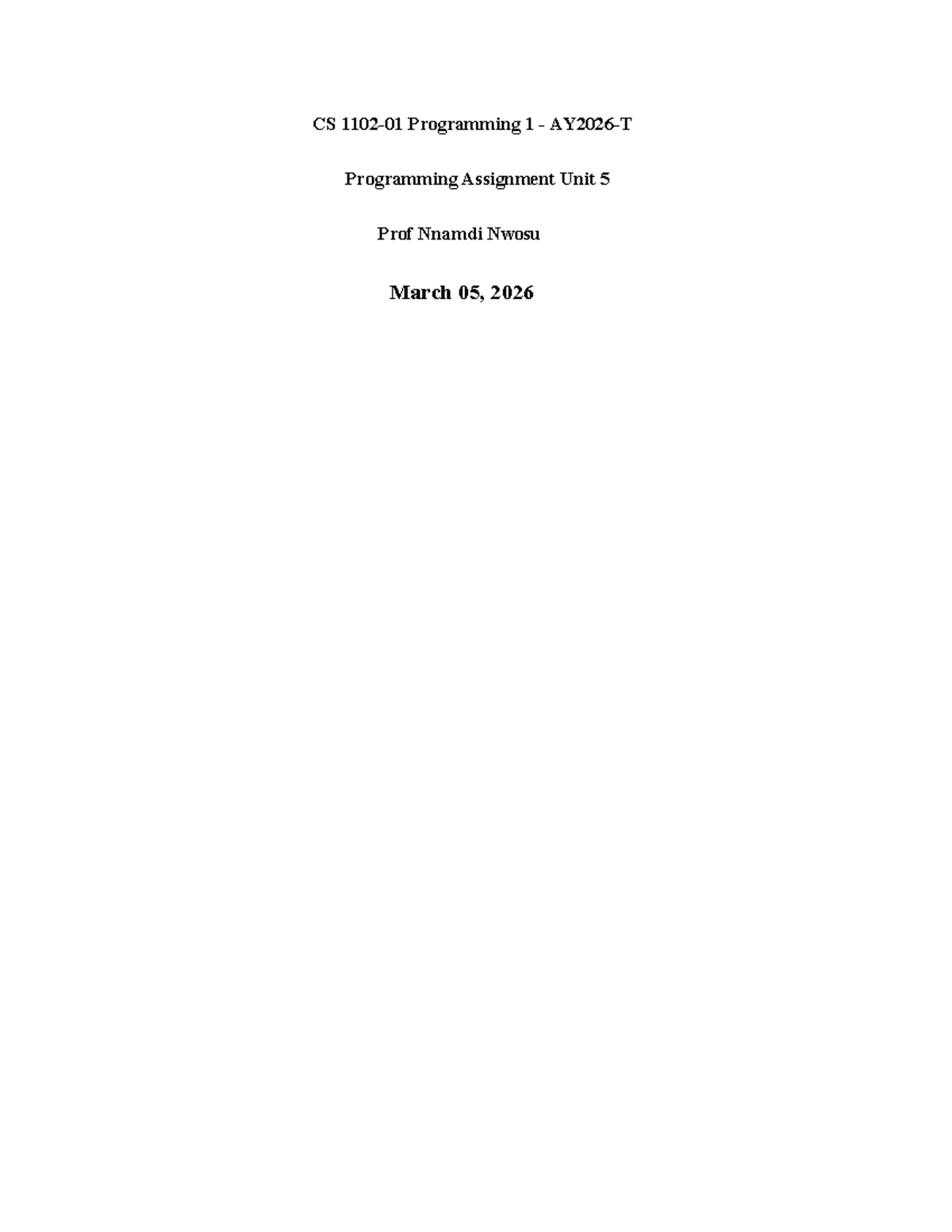 CS Programming 1: Unit 5 Programming Assignment on Course Management ...