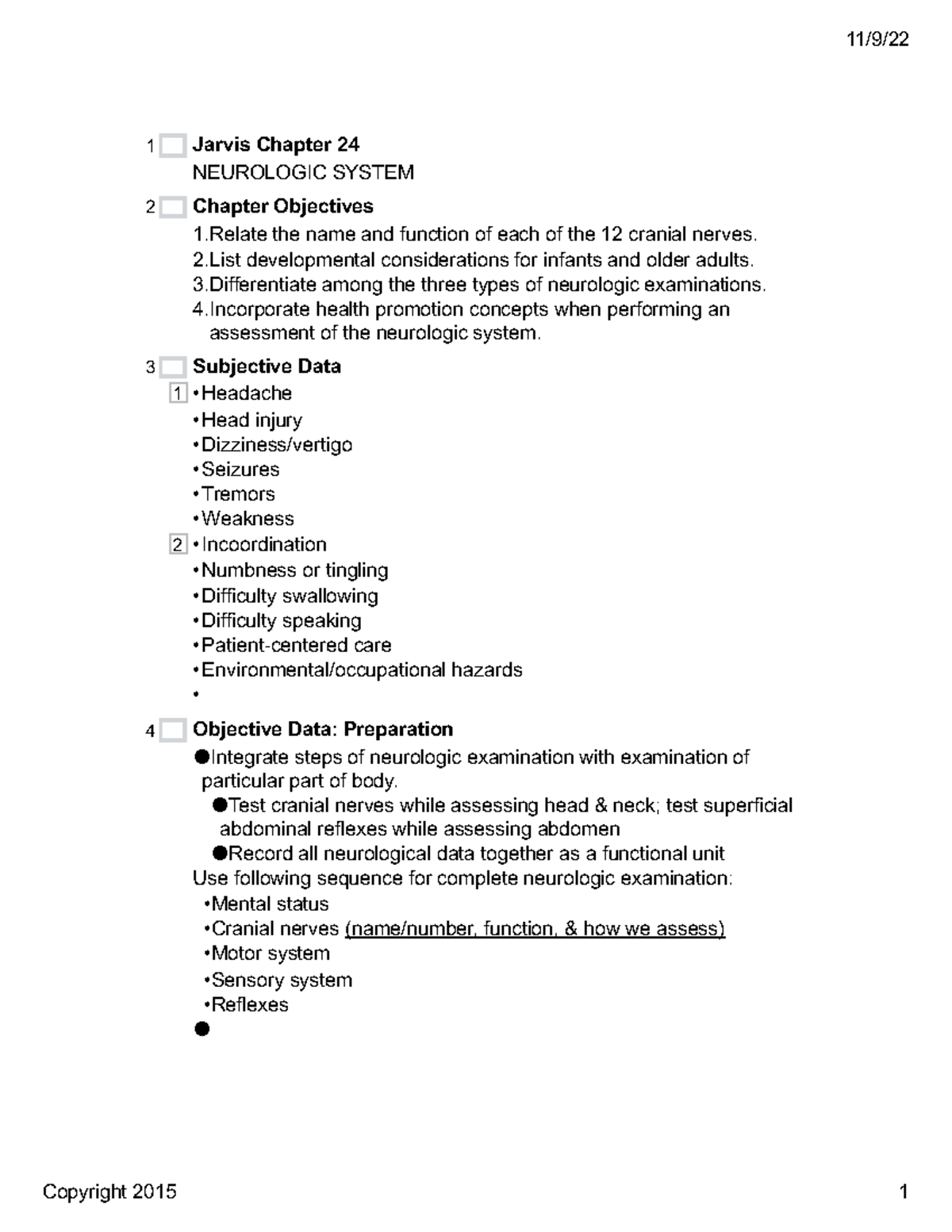 Jarvis Chapter 24: Neurological System Overview and Examination Guide ...