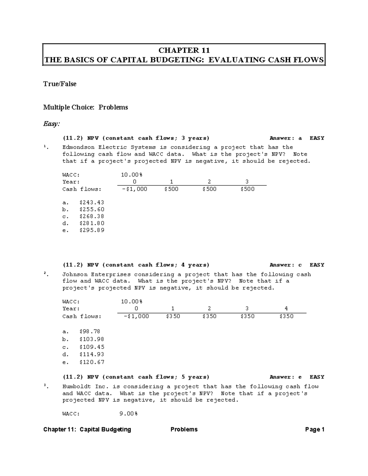 FM12 CH11 Capital Budgeting Test Bank Questions and Solutions - Studocu