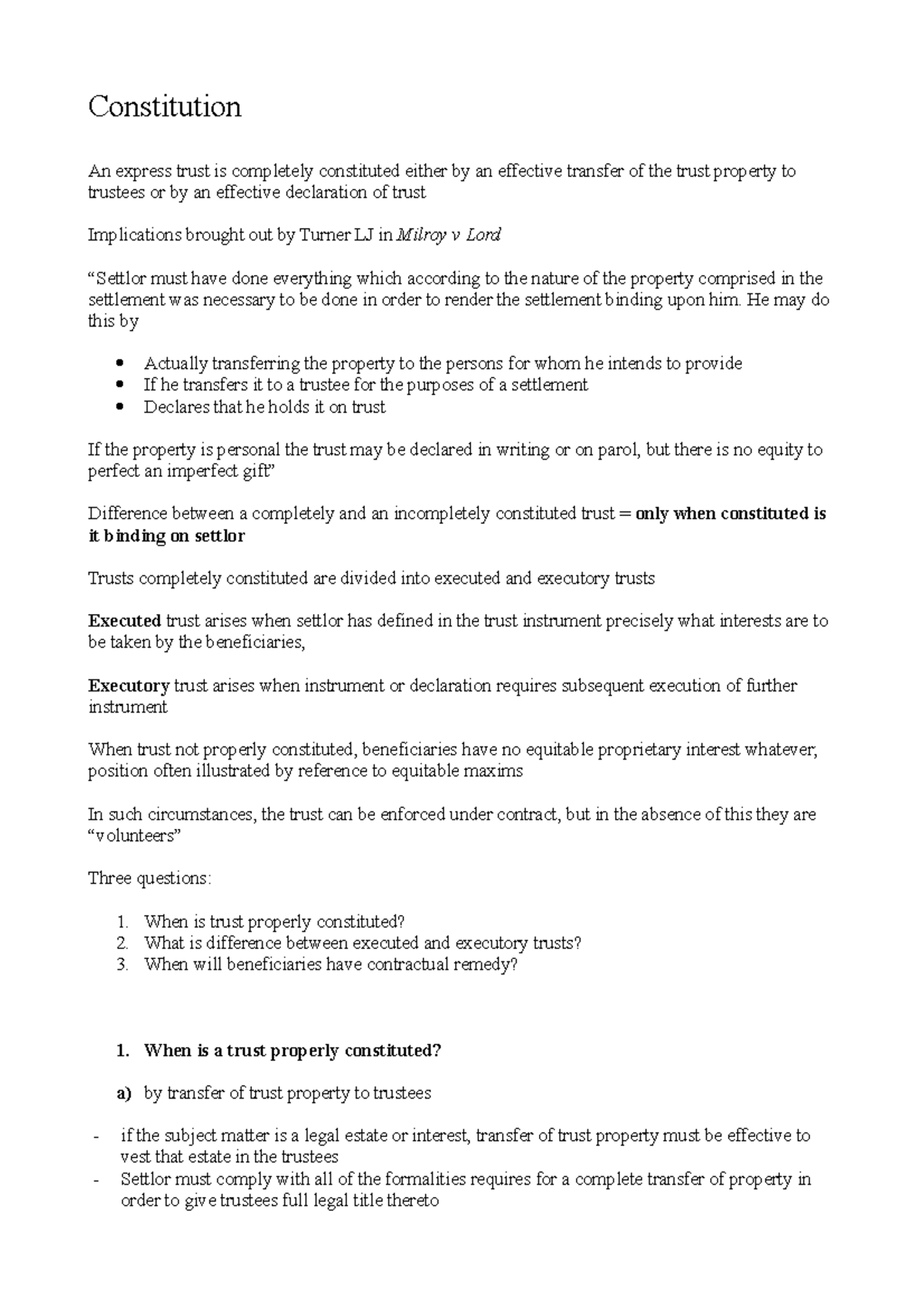 Constitution of trusts - Constitution An express trust is completely ...