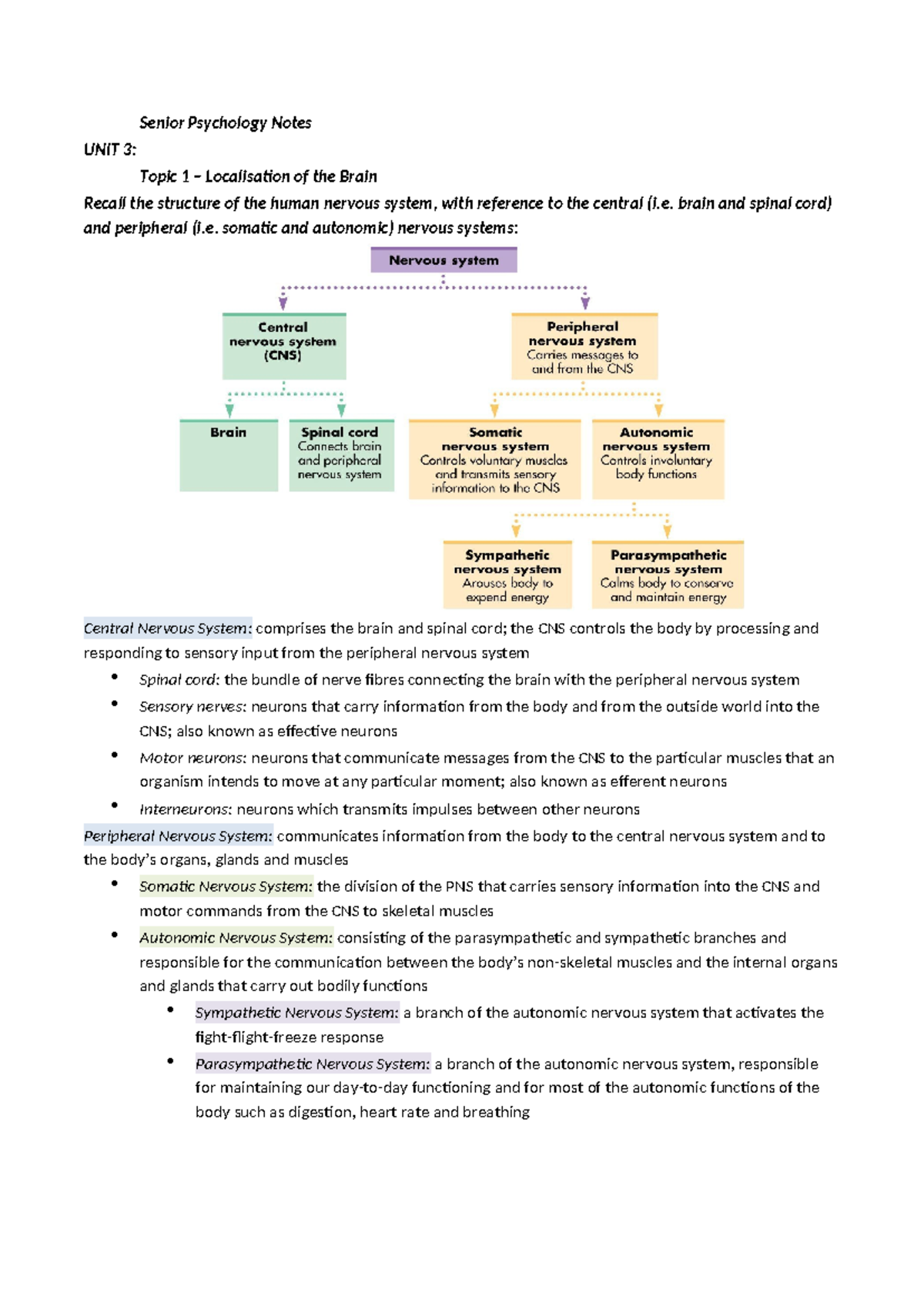 Psychology Notes: Unit 3 & 4 - Brain, Memory, and Learning Concepts ...