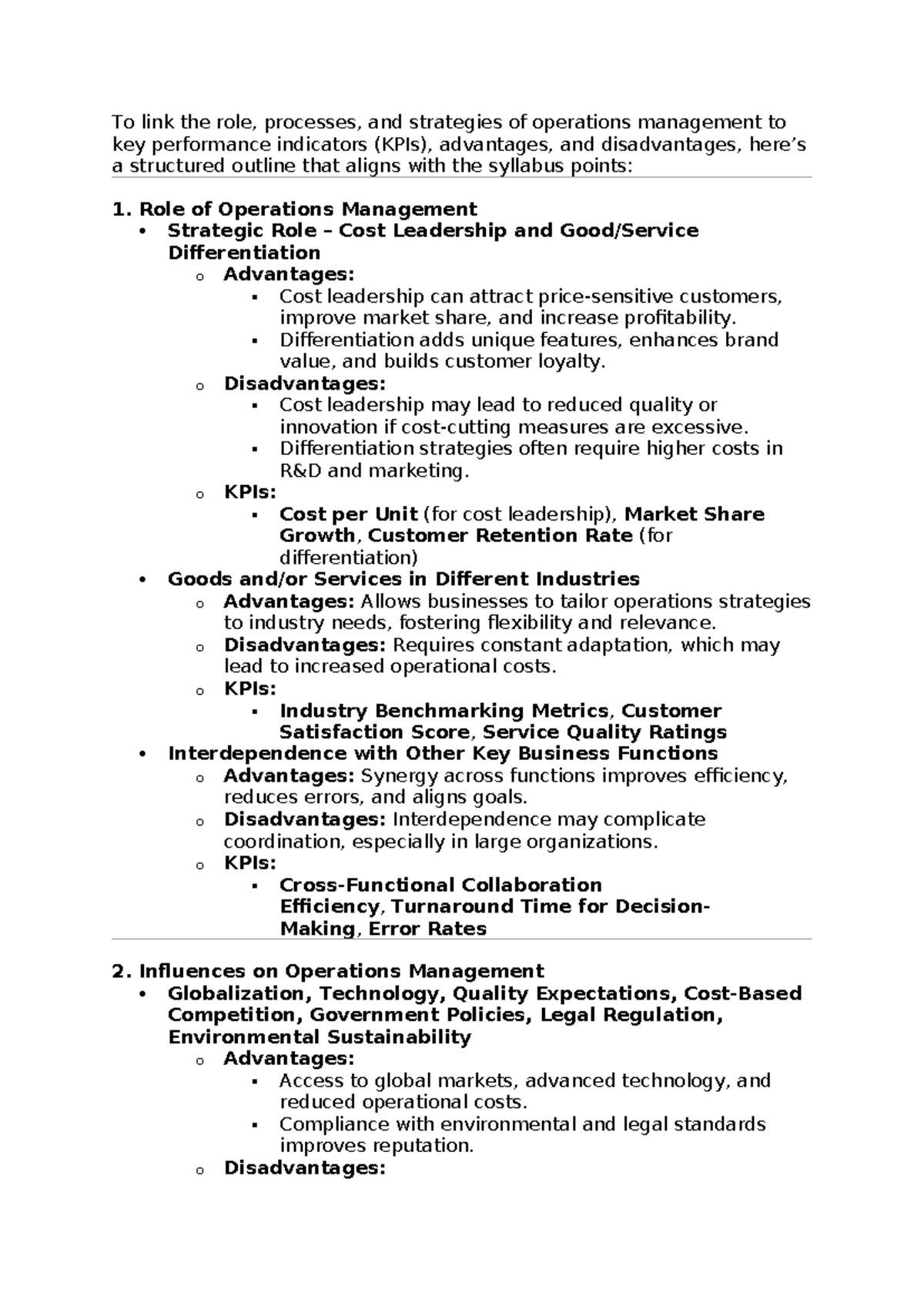 Operations Management: Advantages, Disadvantages, and KPIs Analysis ...