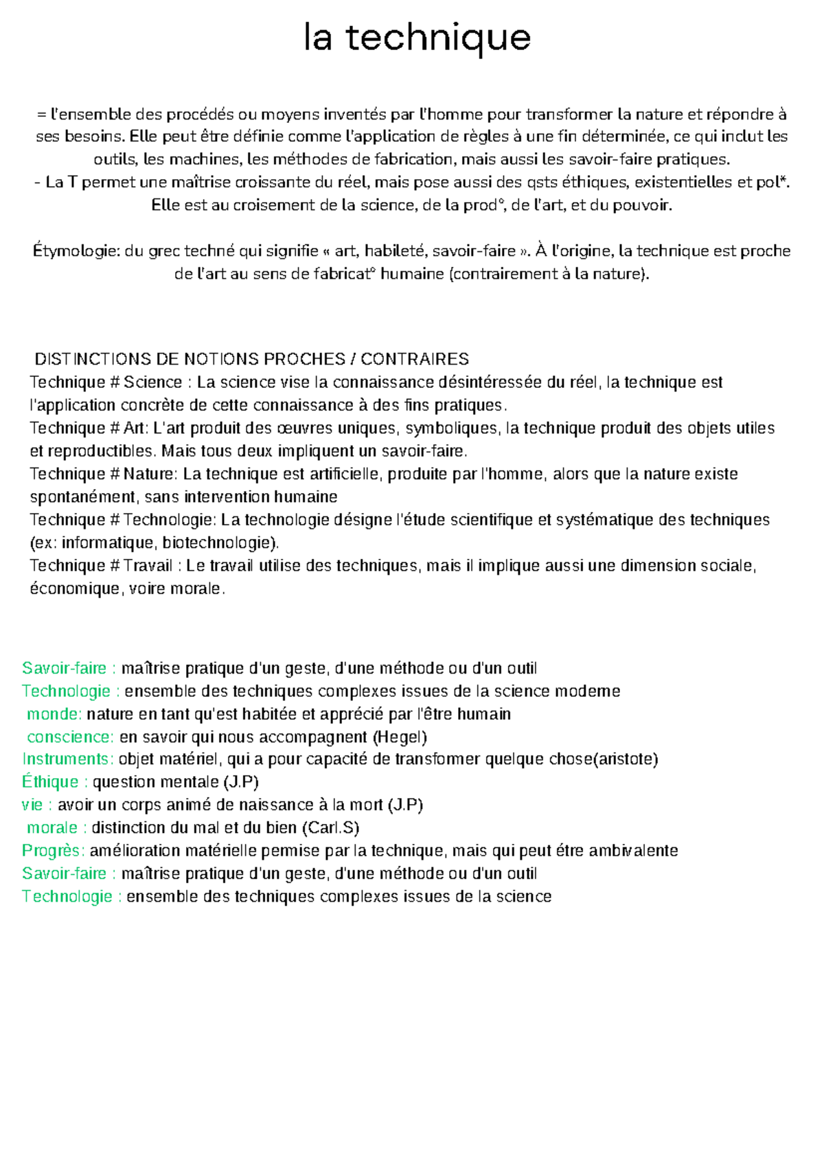 Fiche de Révision : Technique en Philosophie (PHI101) - Studocu