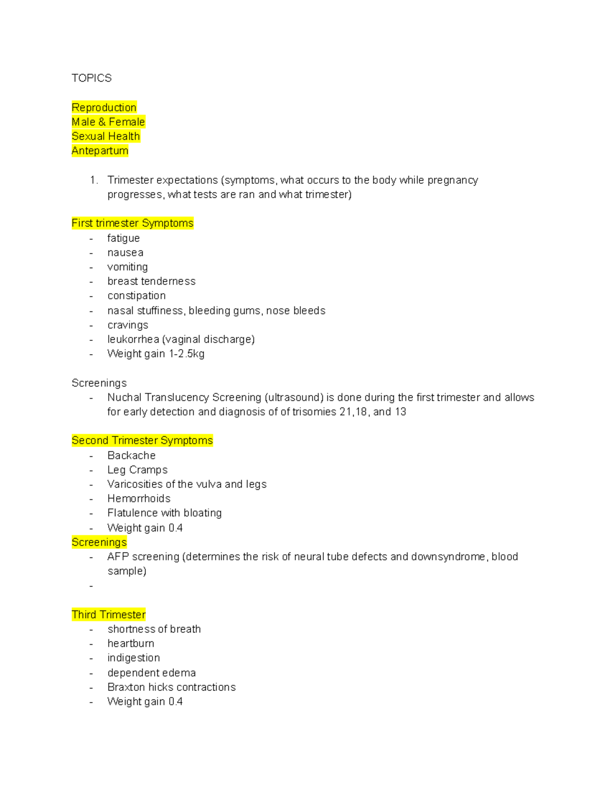 Maternity Exam 1 Review: Key Topics and Study Guide - Studocu