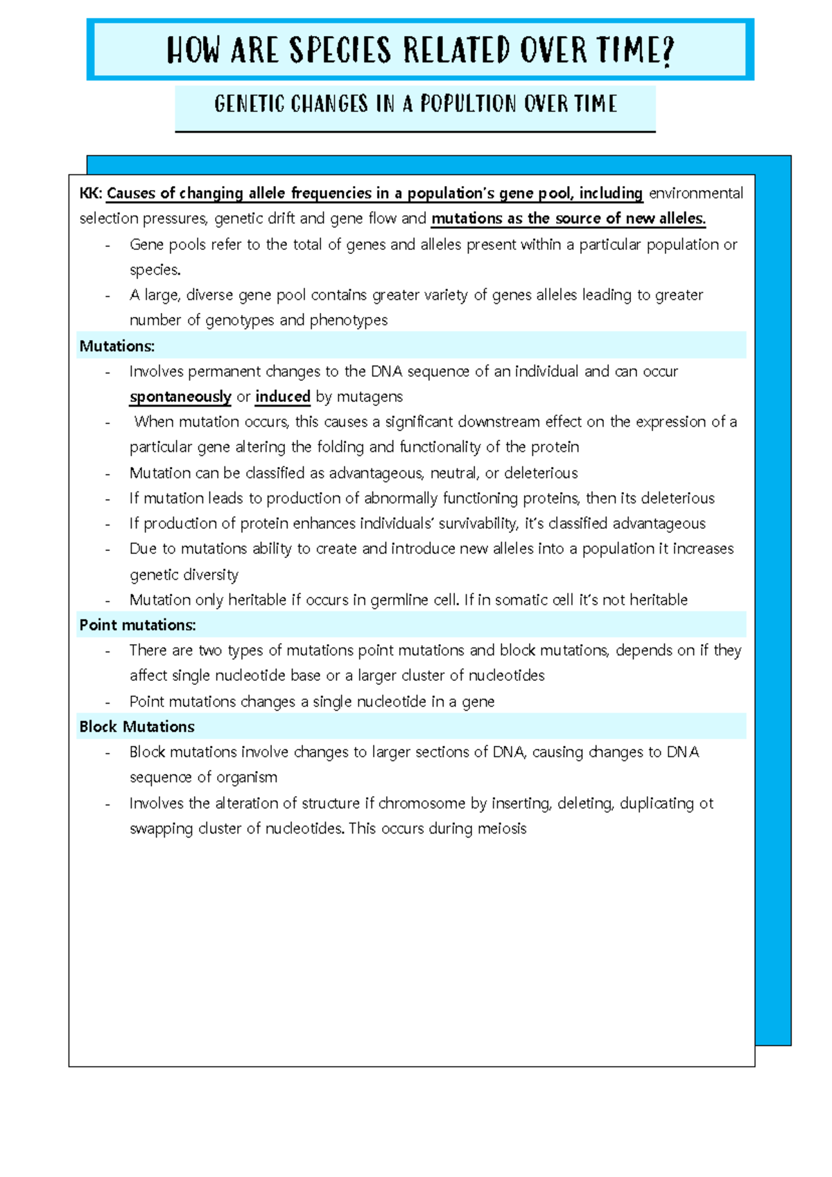 Biology Unit 4 AOS 2: Evolutionary Relationships and Genetic Changes ...