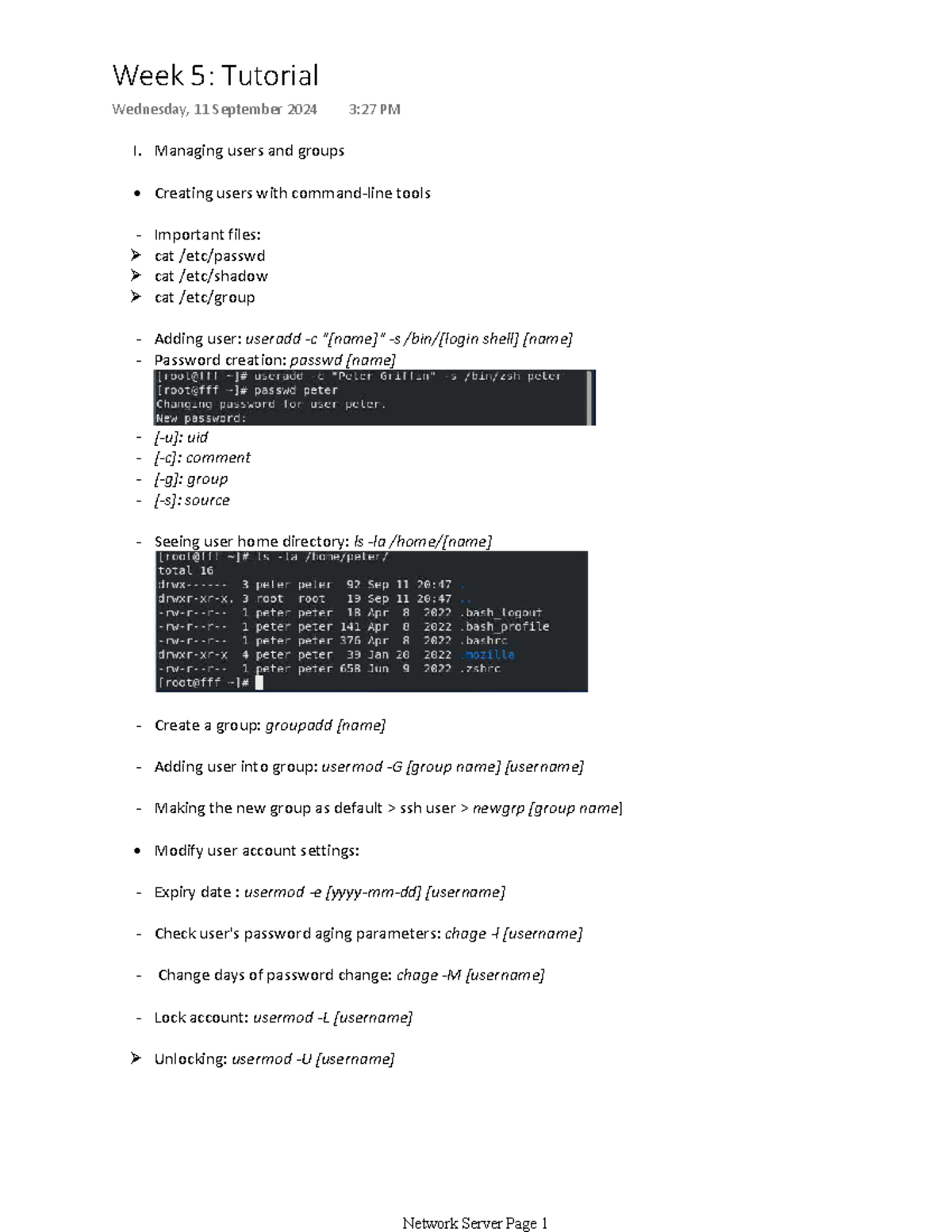 Lab5 - tutorial - I. Managing users and groups Creating users with ...