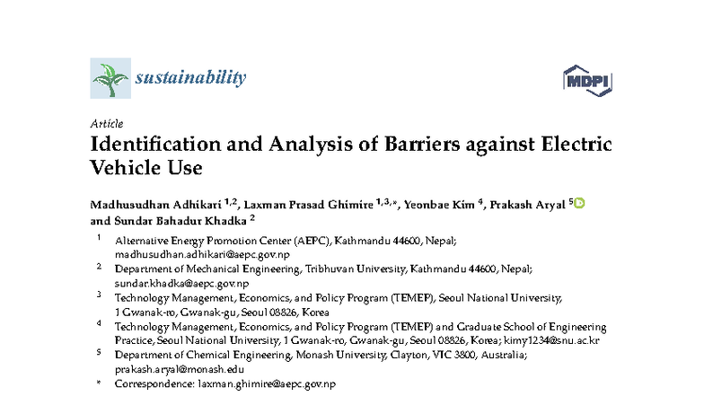 Sustainability 2020: Analyzing Barriers to Electric Vehicle Adoption in ...