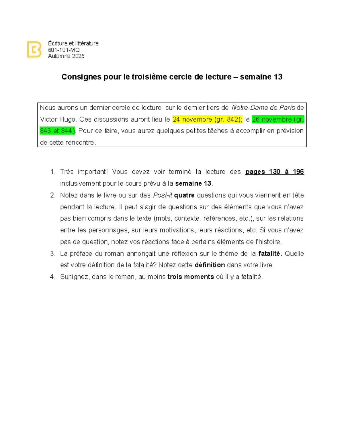 Cercle de Lecture 3 - Consignes pour Paris de Victor Hugo (Automne 2025 ...