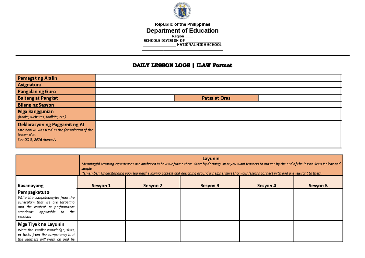Daily Lesson Logs (DLL) ILAW Format - Republic of the Philippines - Studocu