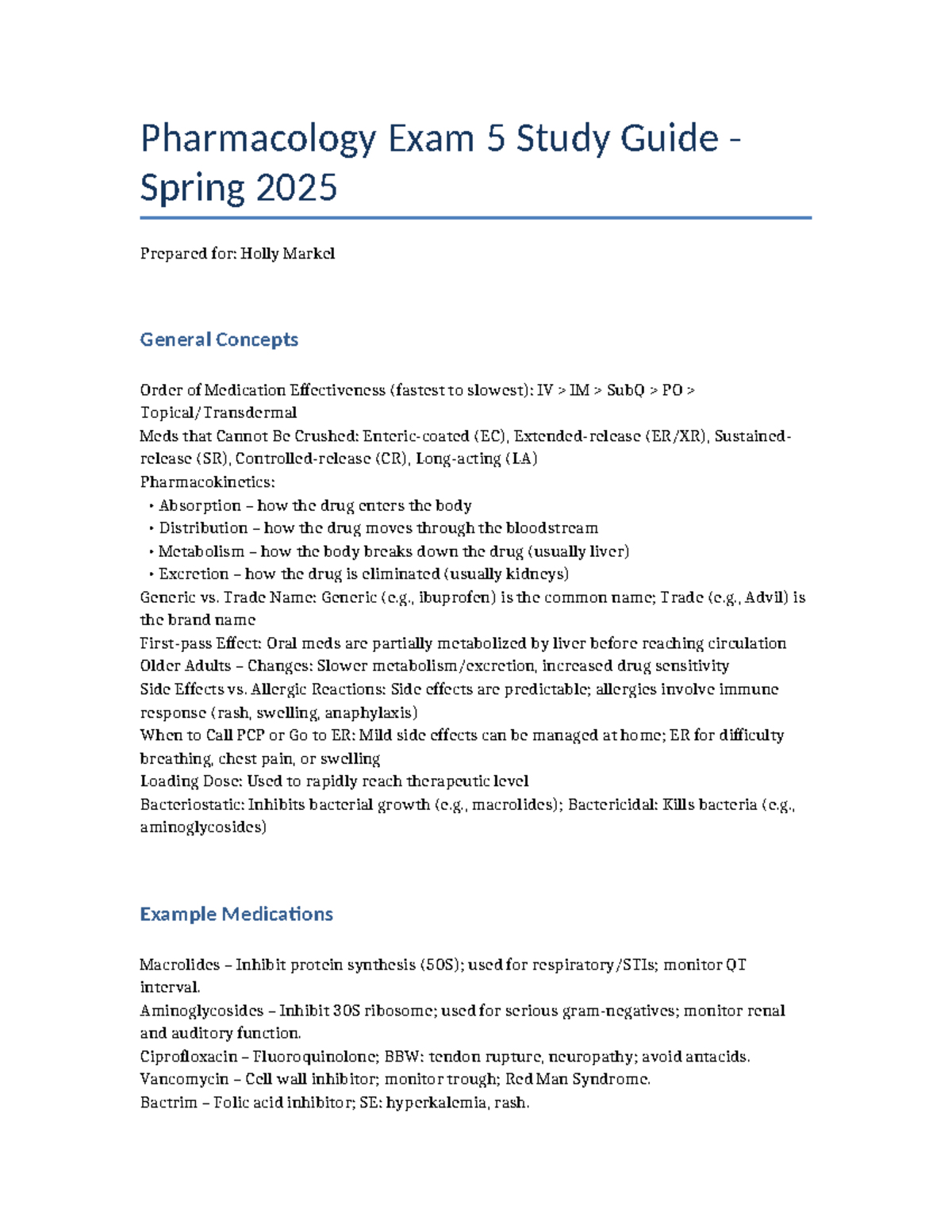 Pharm Exam5 Study Guide Holly Markel - Pharmacology Exam 5 Study Guide ...