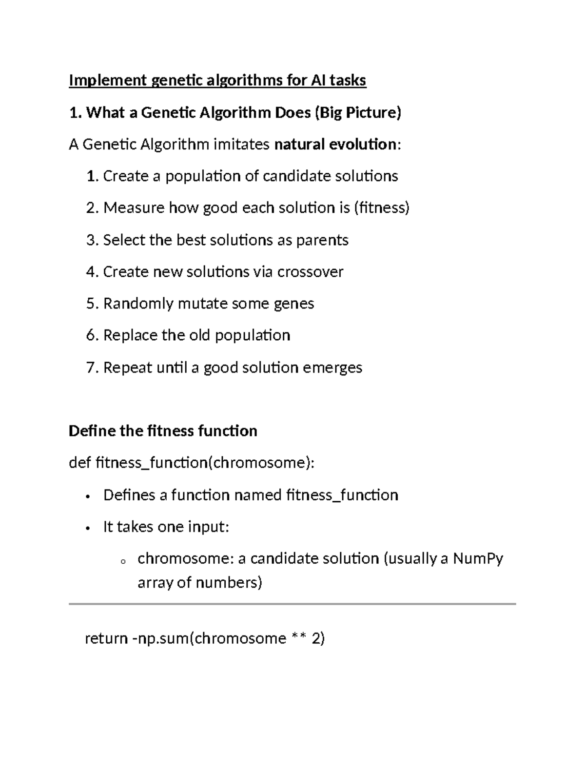 Lab 4: Implementing Genetic Algorithms for AI Optimization Tasks - Studocu