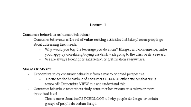 Lecture 1: Understanding Consumer Behaviour and Its Implications - Studocu