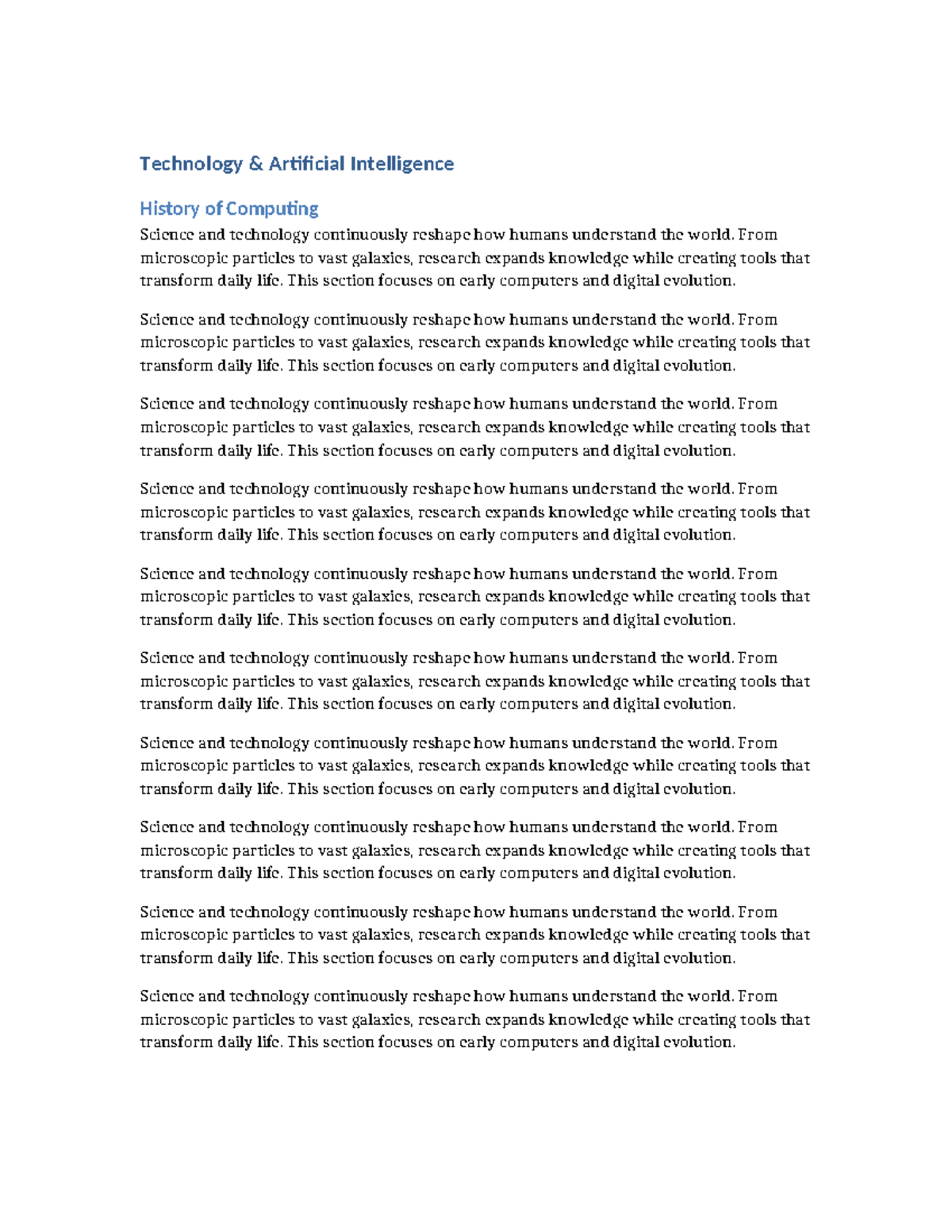 Tech and AI: A Historical Overview of Computing Evolution - Studocu