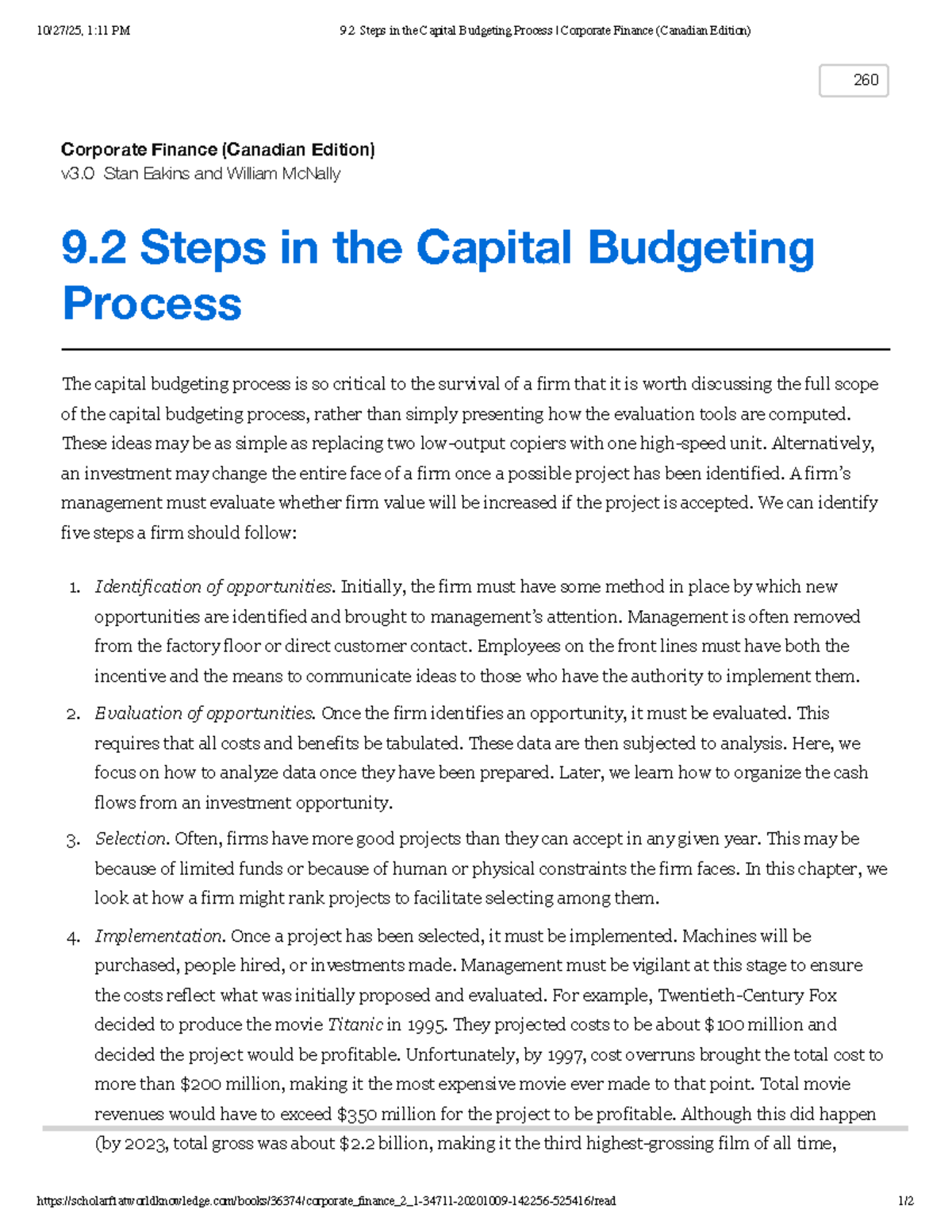 9.2 Steps in the Capital Budgeting Process - Corporate Finance (Cdn Ed ...