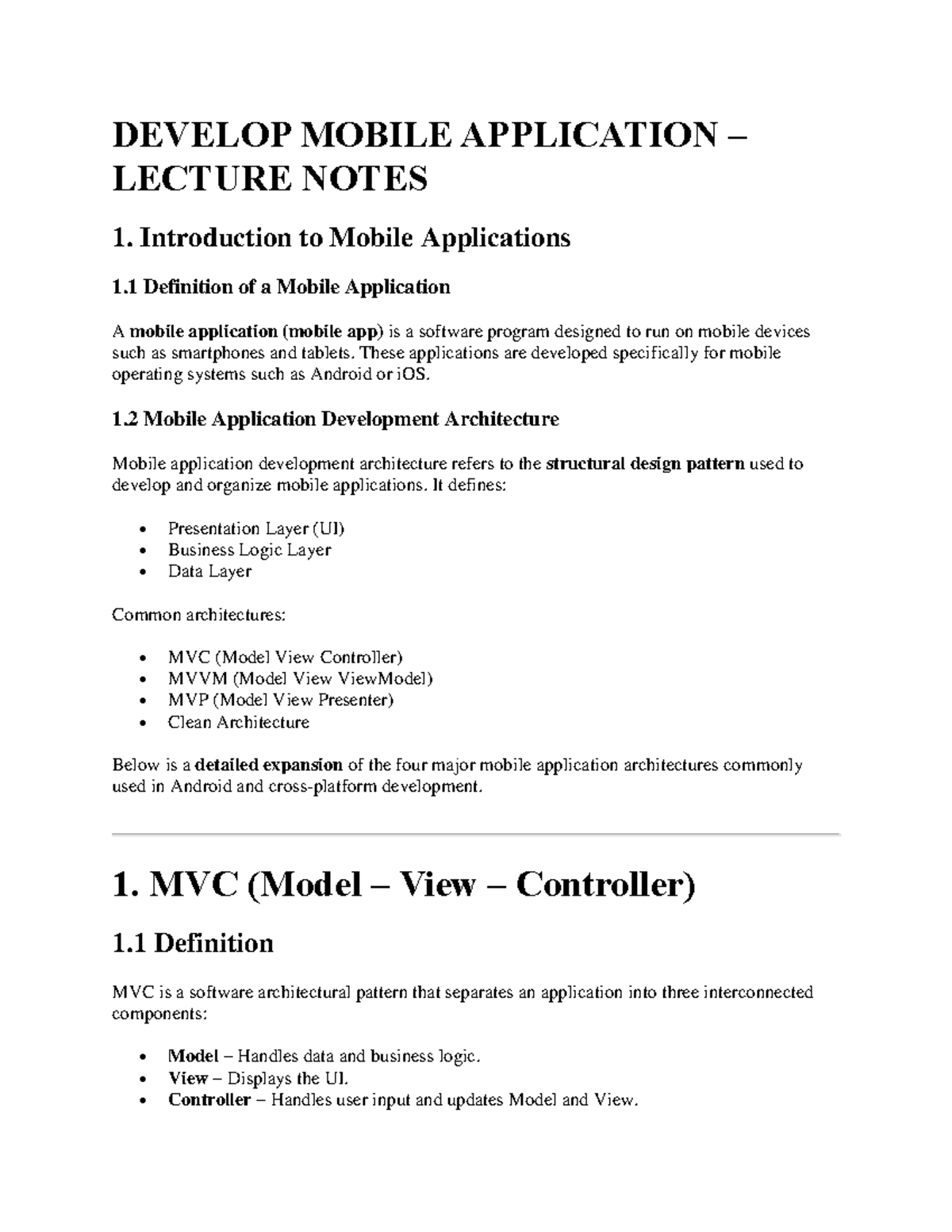 MOBILE APP DEVELOPMENT LECTURE NOTES: ARCHITECTURES & NAVIGATION - Studocu