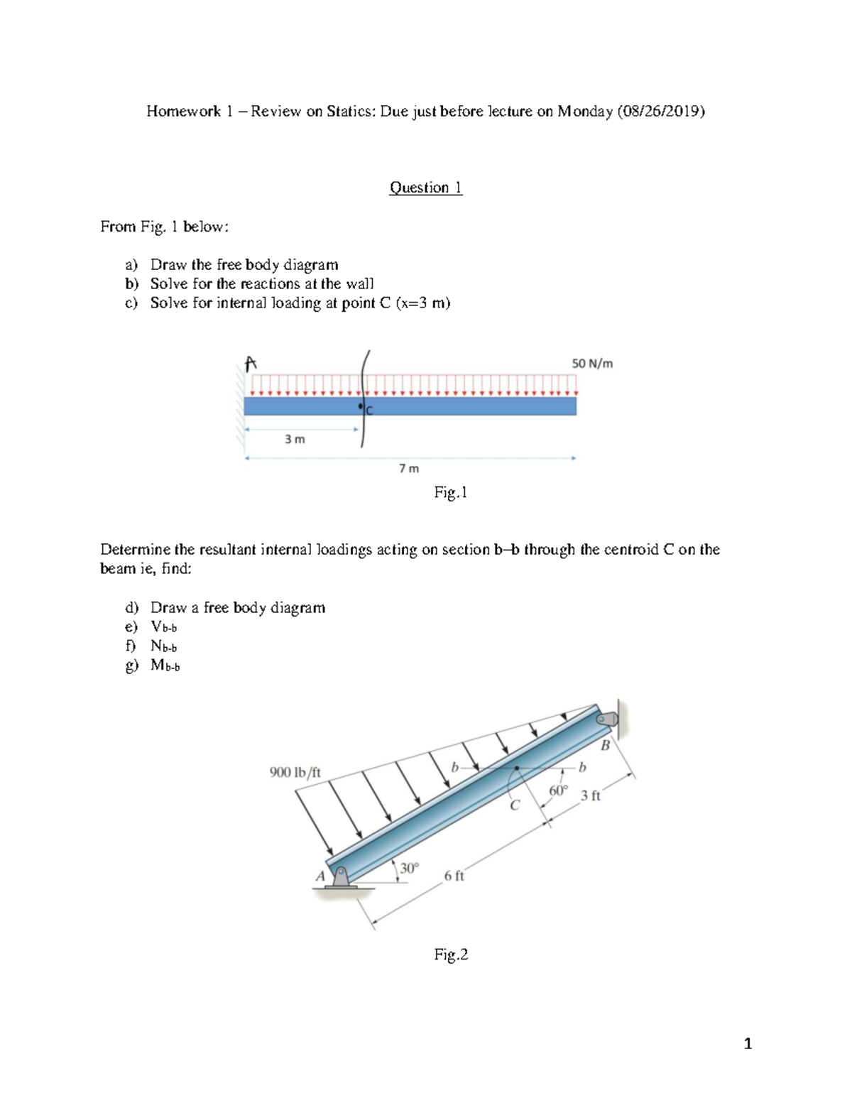 Homework 1 – Statics Review: Due 08/26/2019 Before Lecture - Studocu