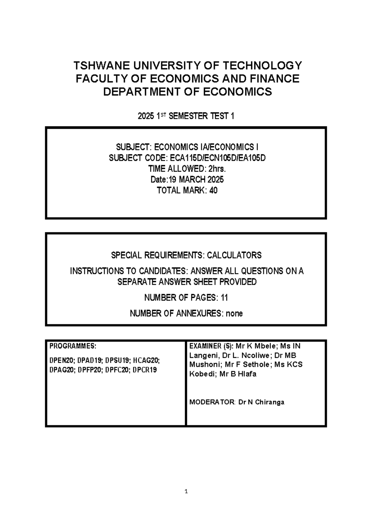 Economics I 2025 1st Semester Test 1 Questions - Studocu