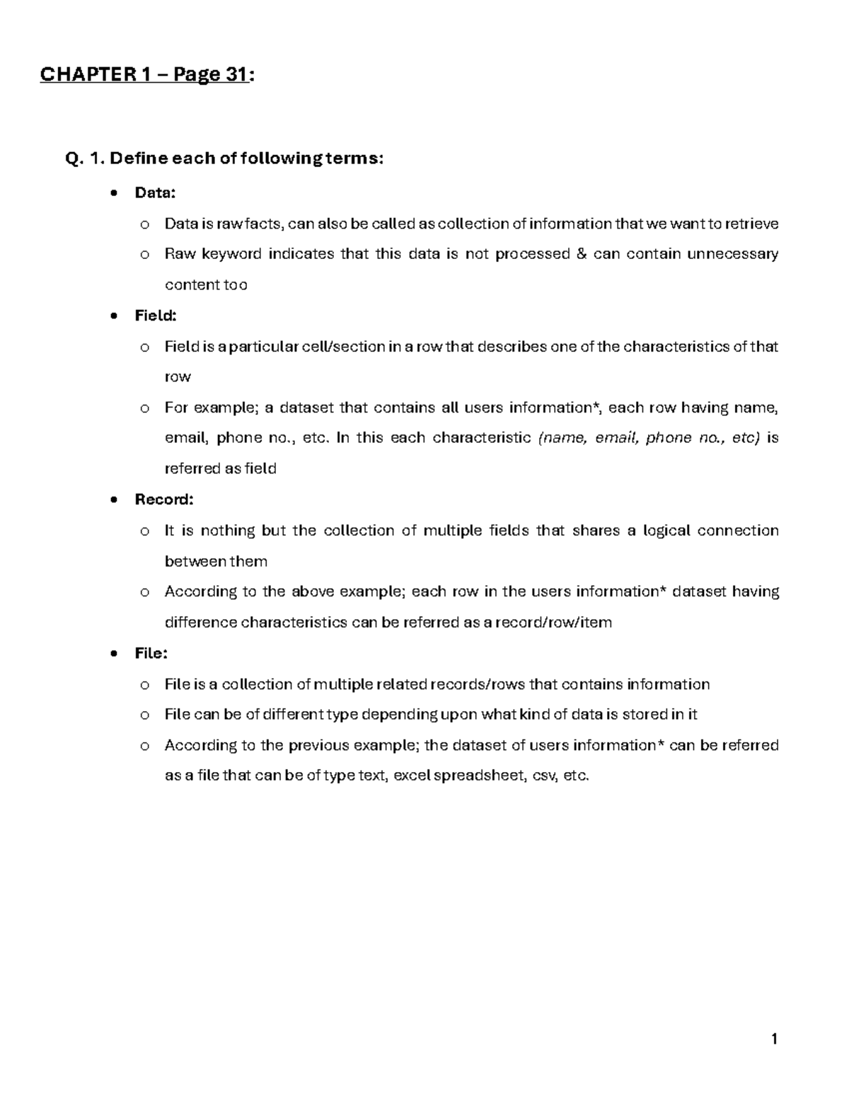 CHAPTER 1 & 2 Study Notes: Data Concepts & Database Models - Studocu