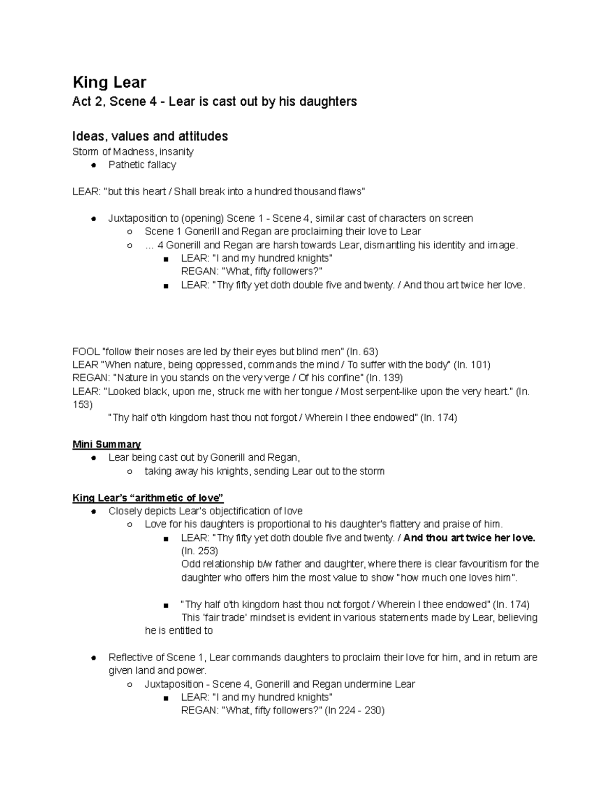 King Lear Notes: Act 2, Scene 4 Analysis and Themes - Studocu