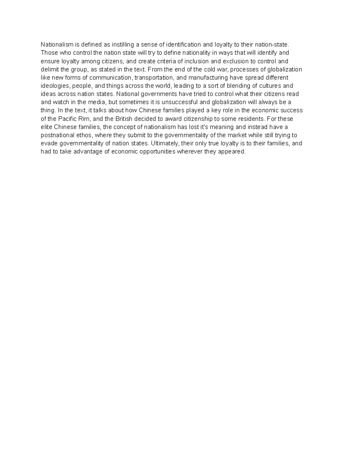 Anthropology politics - Nationalism is defined as instilling a sense of ...