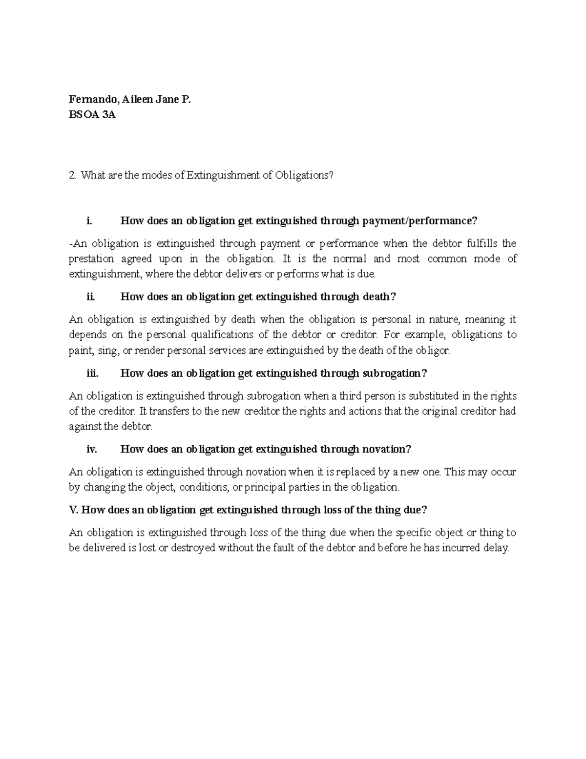 Modes of Extinguishment of Obligations - BSOA 3A Assignment - Studocu