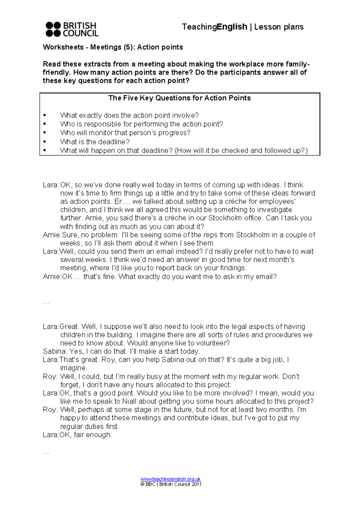 Meetings 5: Action Points and Worksheets for Planning - Studocu
