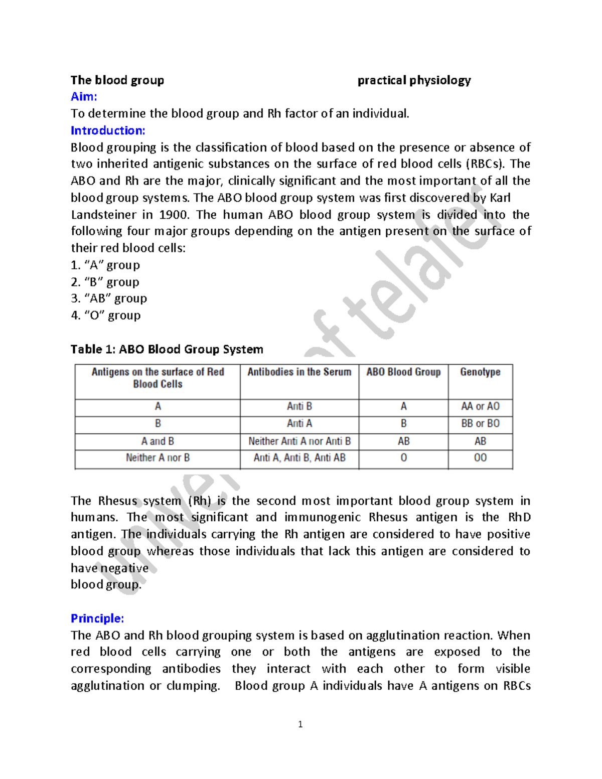 Blood-group - Bsbshsba - The blood group practical physiology Aim: To ...