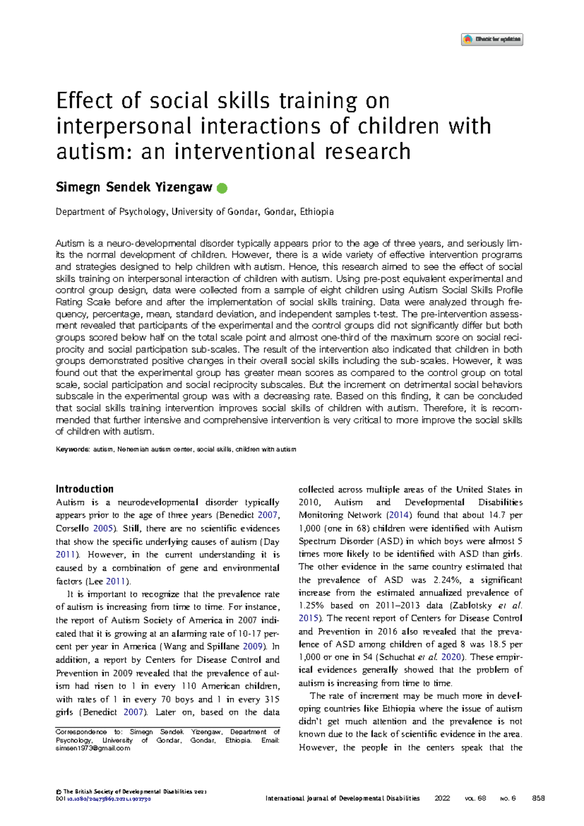 YJDD 68: Impact of Social Skills Training on Autism Interactions - Studocu
