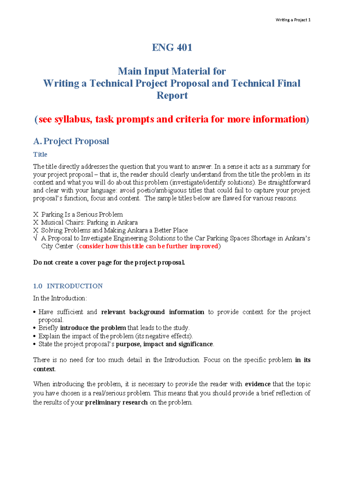ENG 401 Project Proposal & Final Report Guidelines: Technical Writing ...