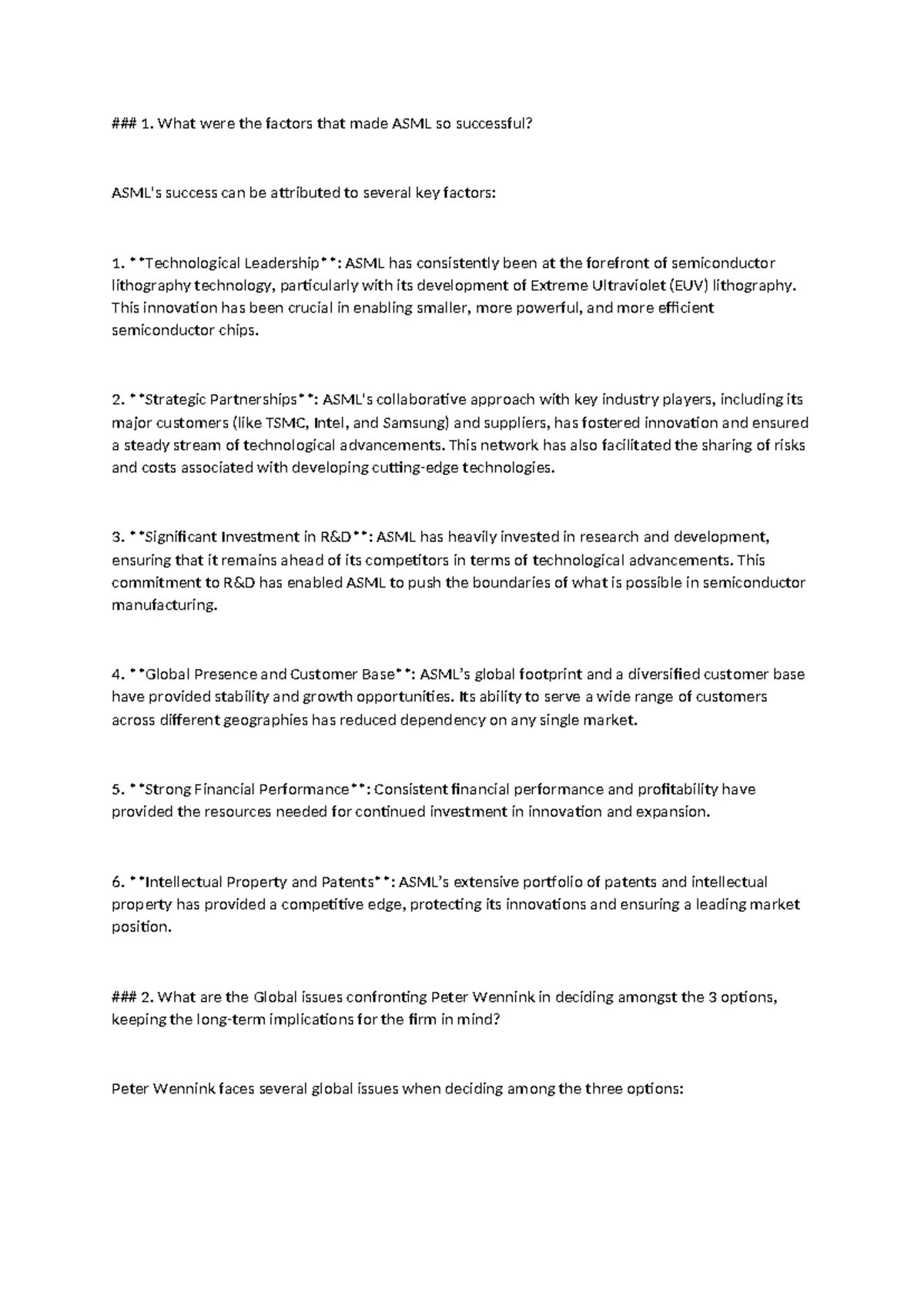 ASML Case Study Analysis: Success Factors & Strategic Decisions - Studocu