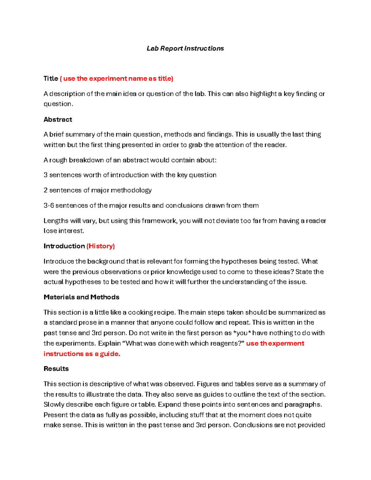Lab Report Instructions: Key Elements for Effective Writing - Studocu