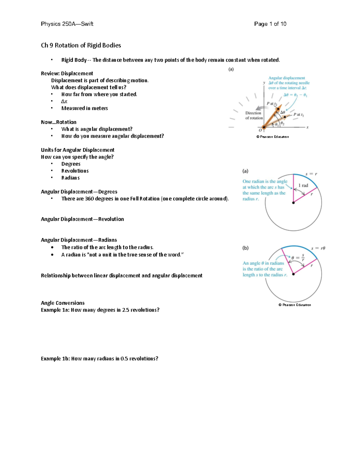 Physics 250A - Chapter 9: Rotation of Rigid Bodies - Studocu