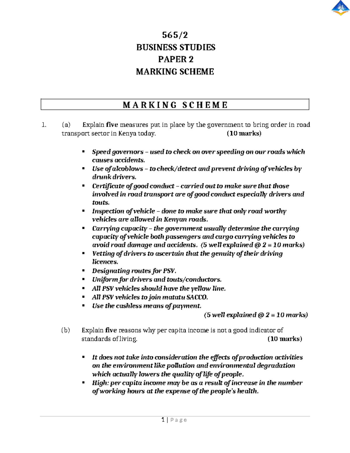 BUS PP2 MS-F4 - Business Studies Paper 2 Marking Scheme & Revision ...
